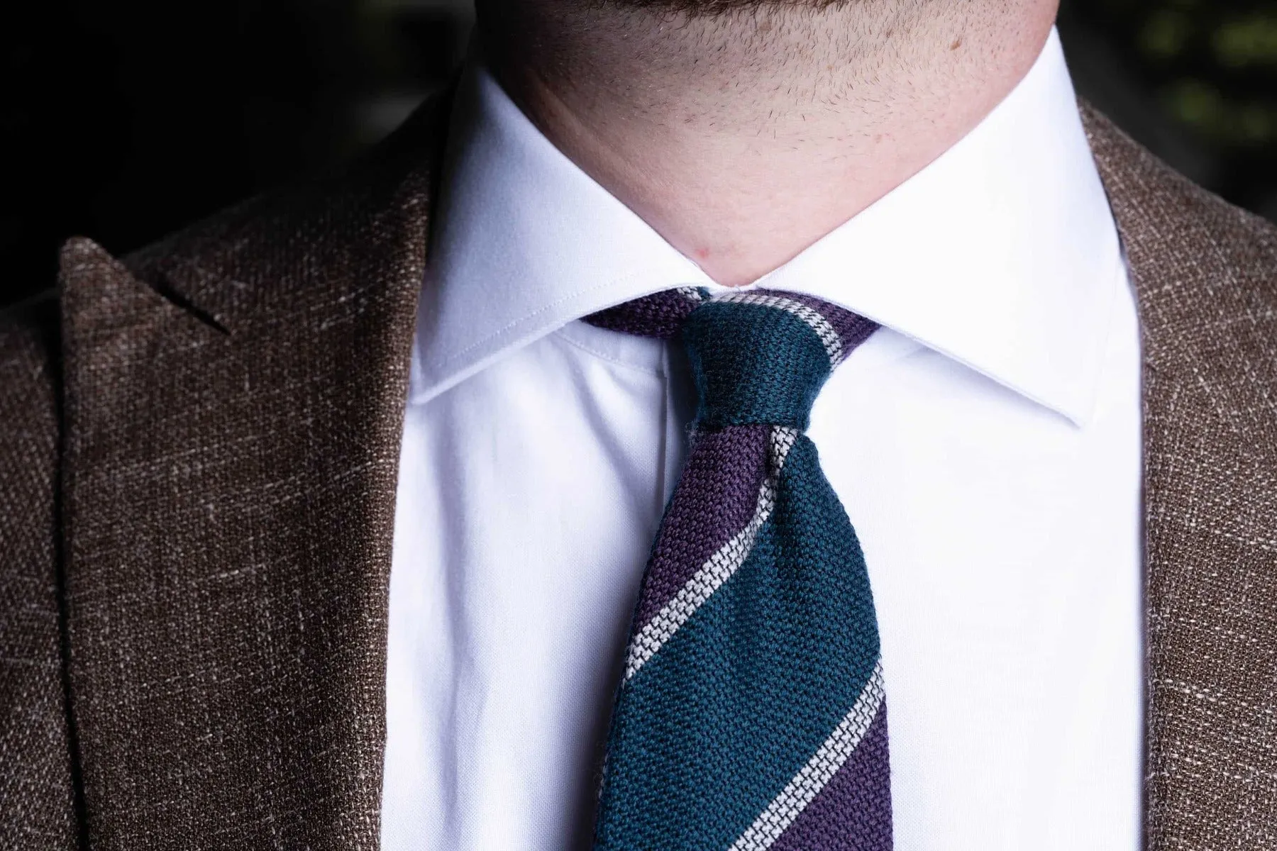 Purple & Blue Striped Cashmere Wool Grenadine Tie
