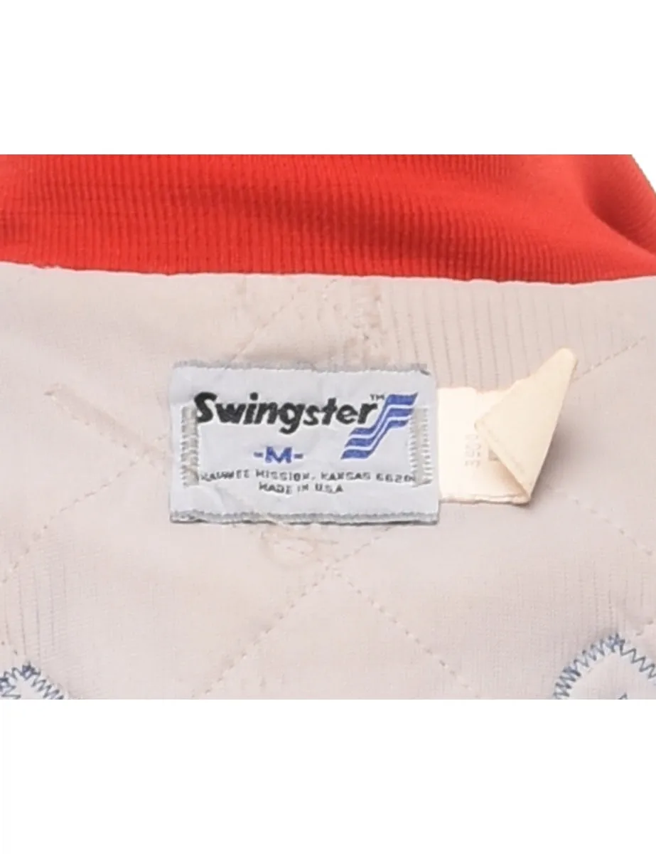 Red, Blue & White Embroidered Vintage Bomber Jacket - M