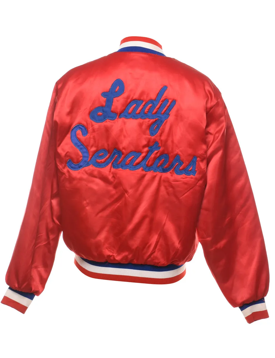 Red, Blue & White Embroidered Vintage Bomber Jacket - M