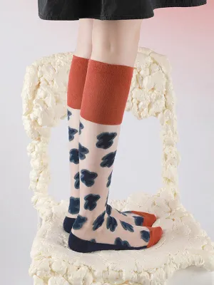 Red Blue Knitted Flower Socks Accessories