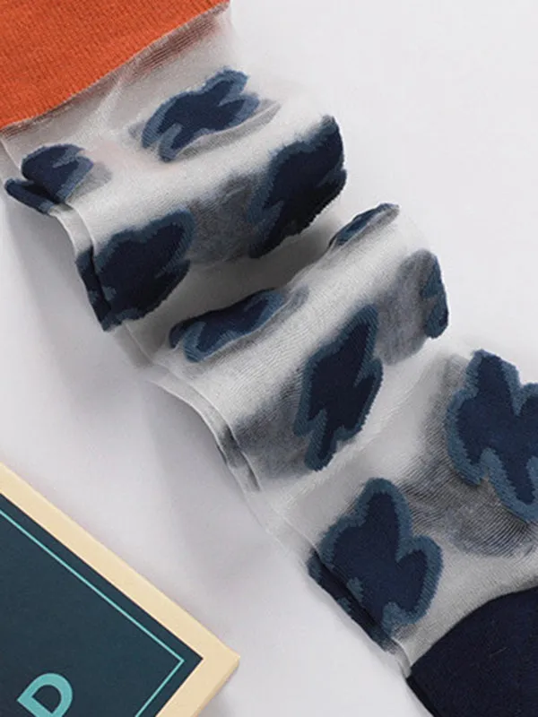 Red Blue Knitted Flower Socks Accessories