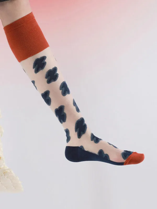 Red Blue Knitted Flower Socks Accessories