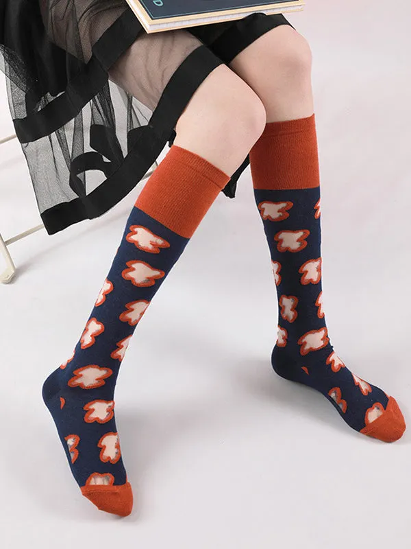Red Blue Knitted Flower Socks Accessories