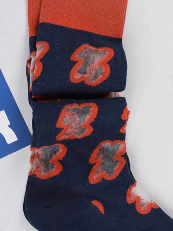 Red Blue Knitted Flower Socks Accessories