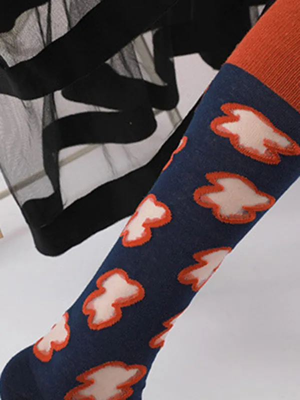 Red Blue Knitted Flower Socks Accessories