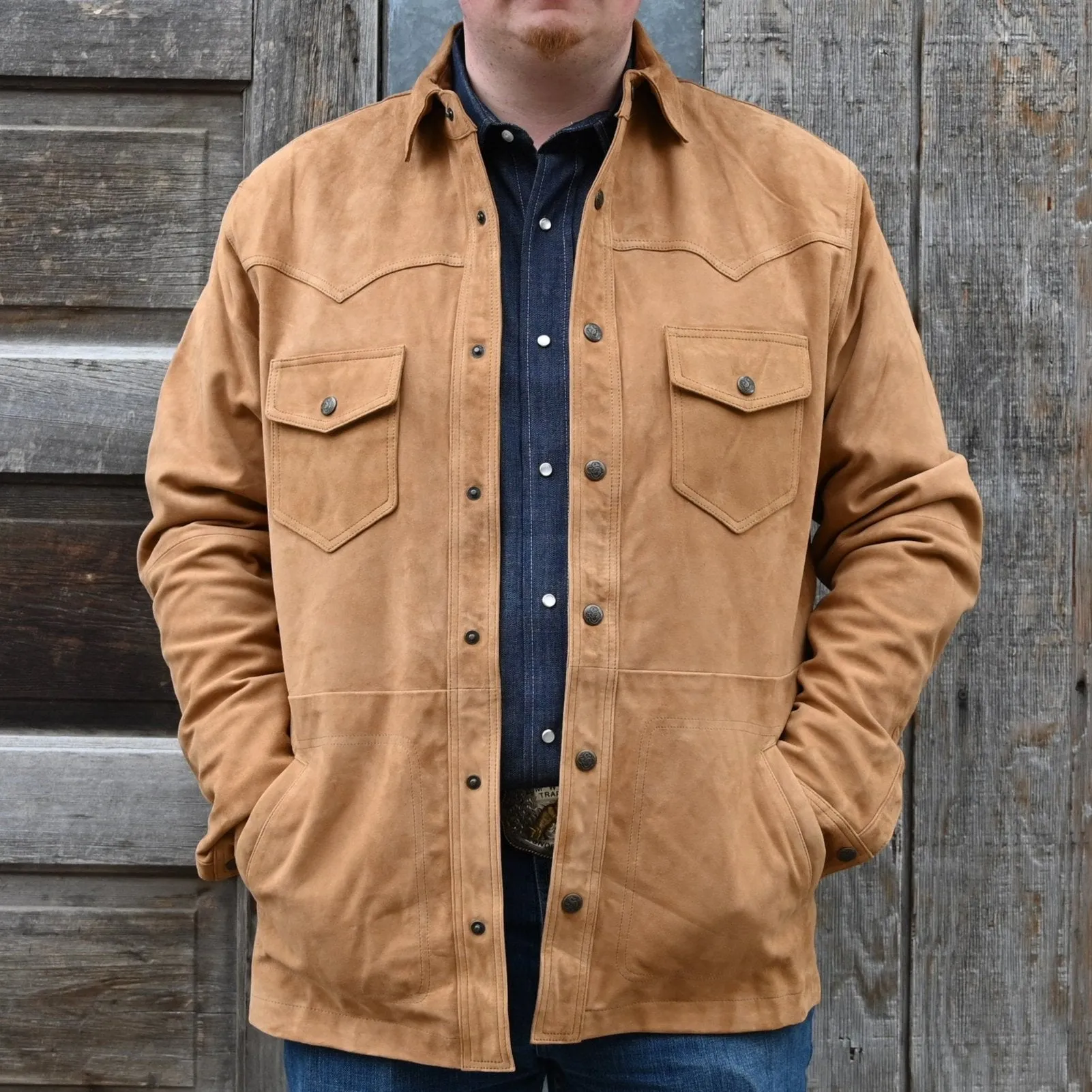 Schaefer Men's Suede Overshirt in Tan