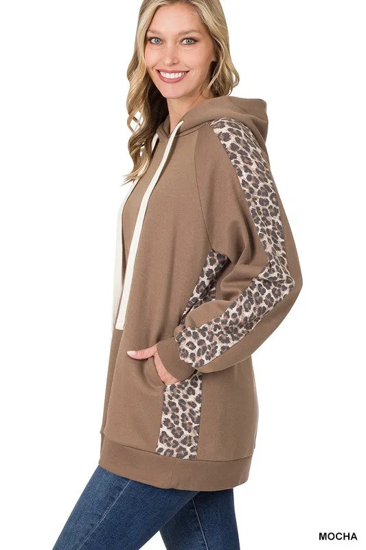Sweat Hoodie with Leopard Contrast