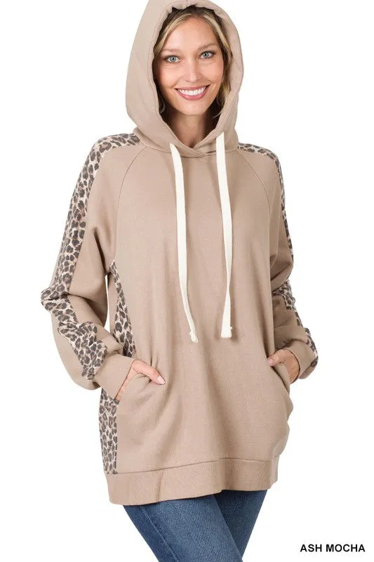 Sweat Hoodie with Leopard Contrast