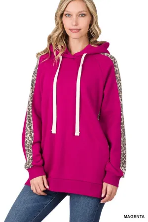 Sweat Hoodie with Leopard Contrast
