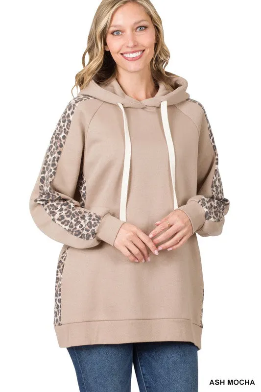 Sweat Hoodie with Leopard Contrast