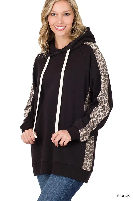Sweat Hoodie with Leopard Contrast