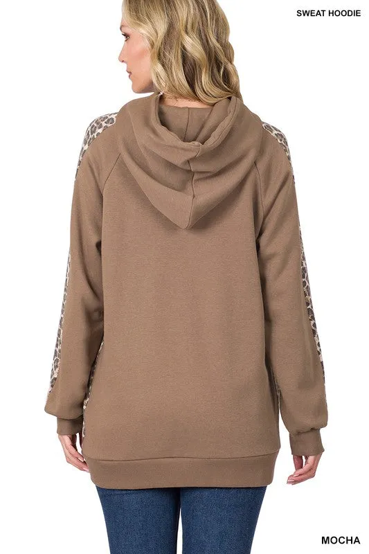 Sweat Hoodie with Leopard Contrast