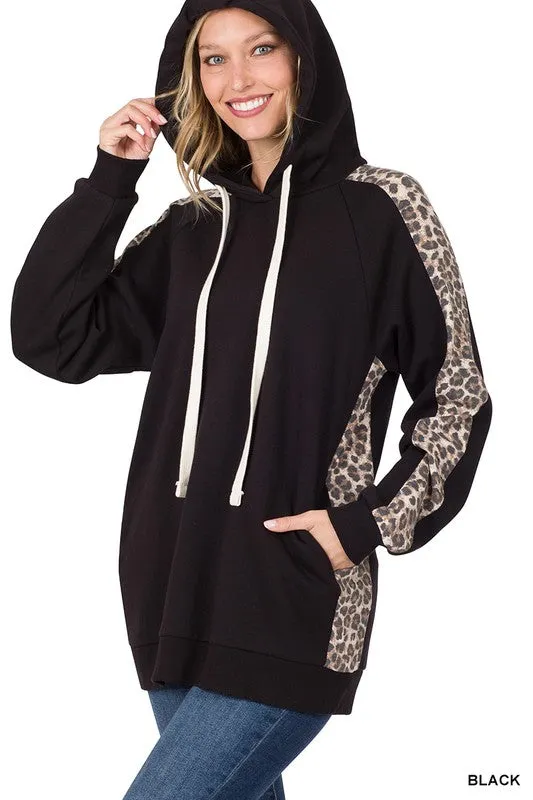 Sweat Hoodie with Leopard Contrast