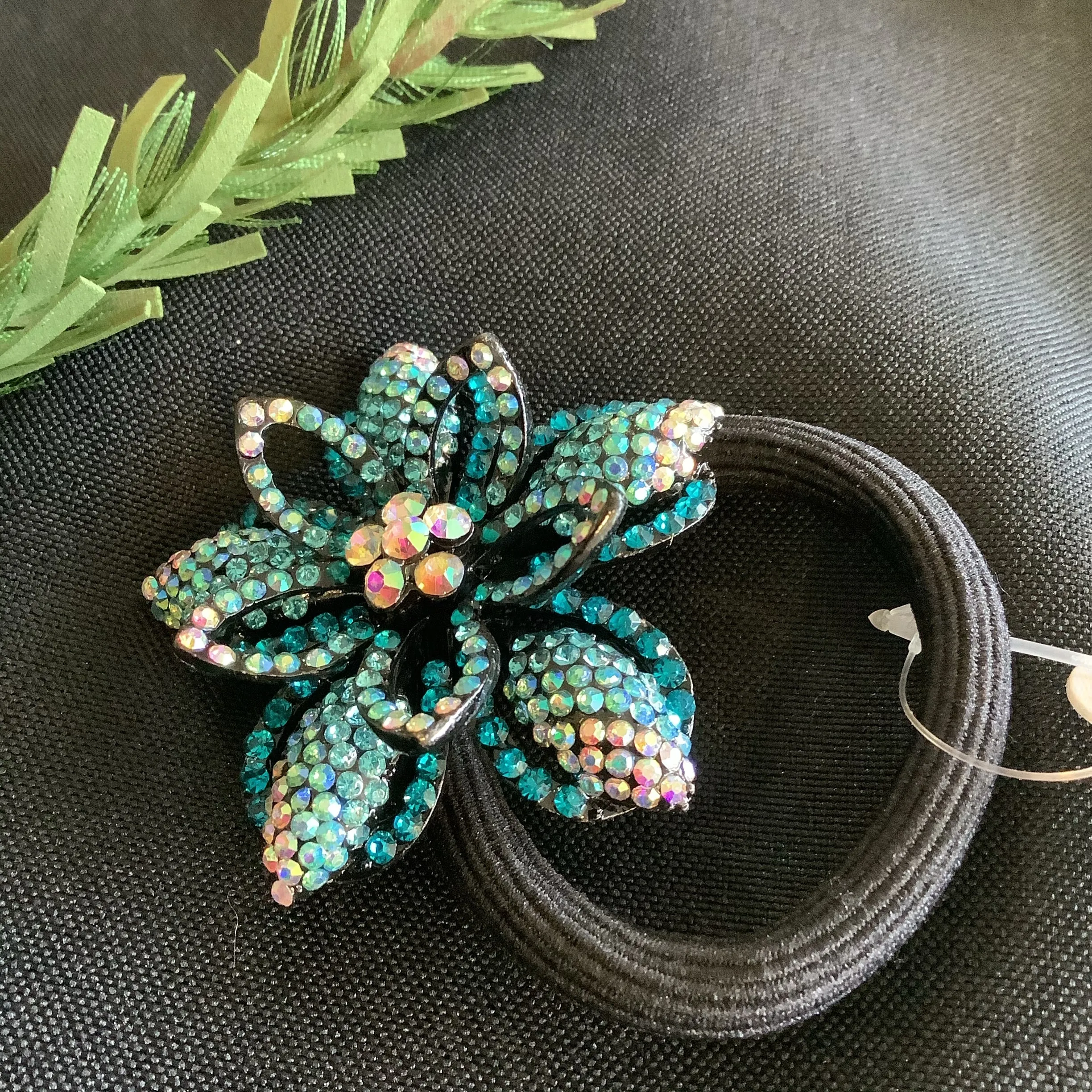 Teal Crystal Ponytail Holder