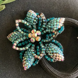 Teal Crystal Ponytail Holder