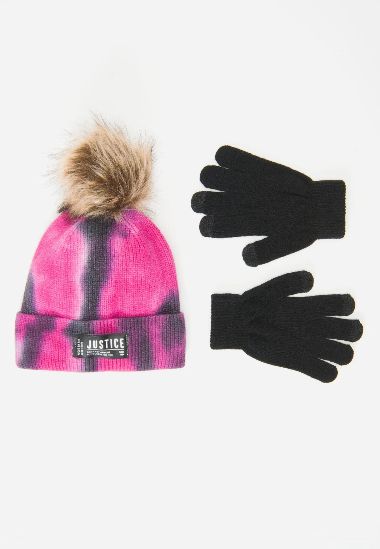 Tie-Dye Pom-Pom Beanie Hat & Gloves