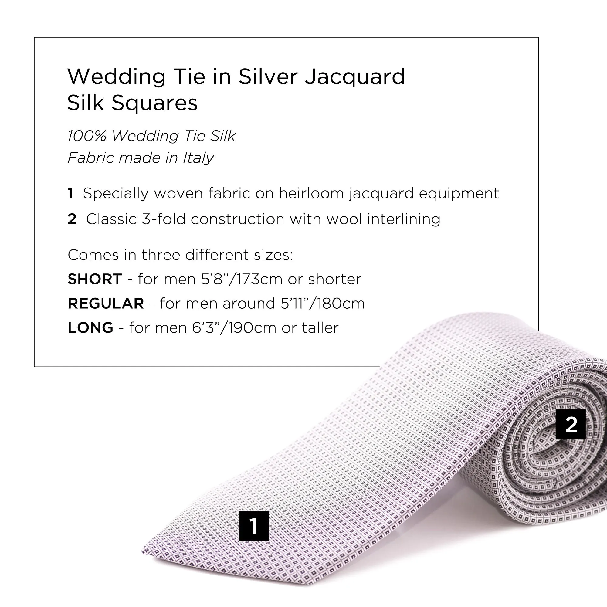 Wedding Tie in Silver Jacquard Silk Squares
