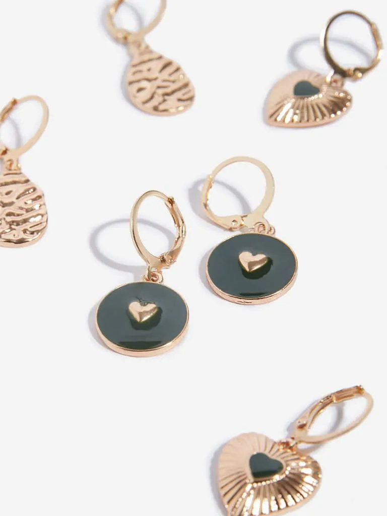 Westside Accessories Rose Gold Heart Design Hoop Earrings Set - Pack of 3