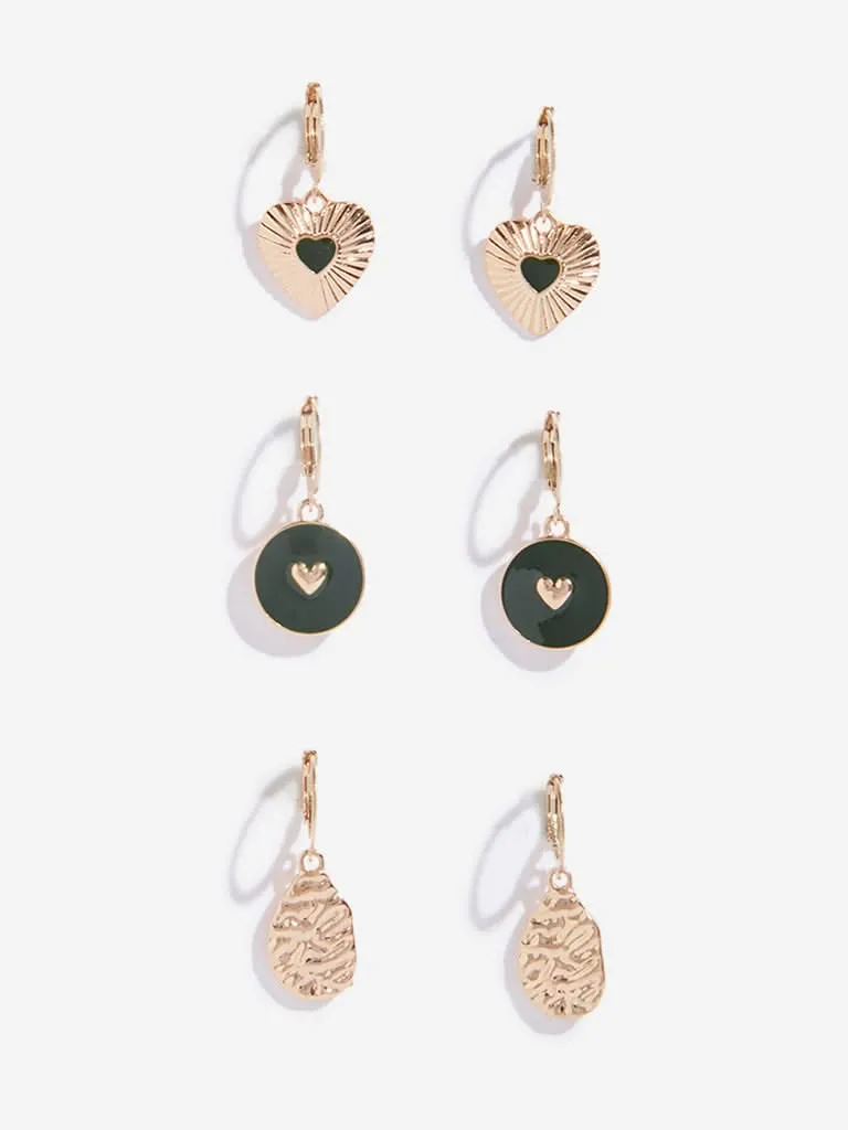 Westside Accessories Rose Gold Heart Design Hoop Earrings Set - Pack of 3