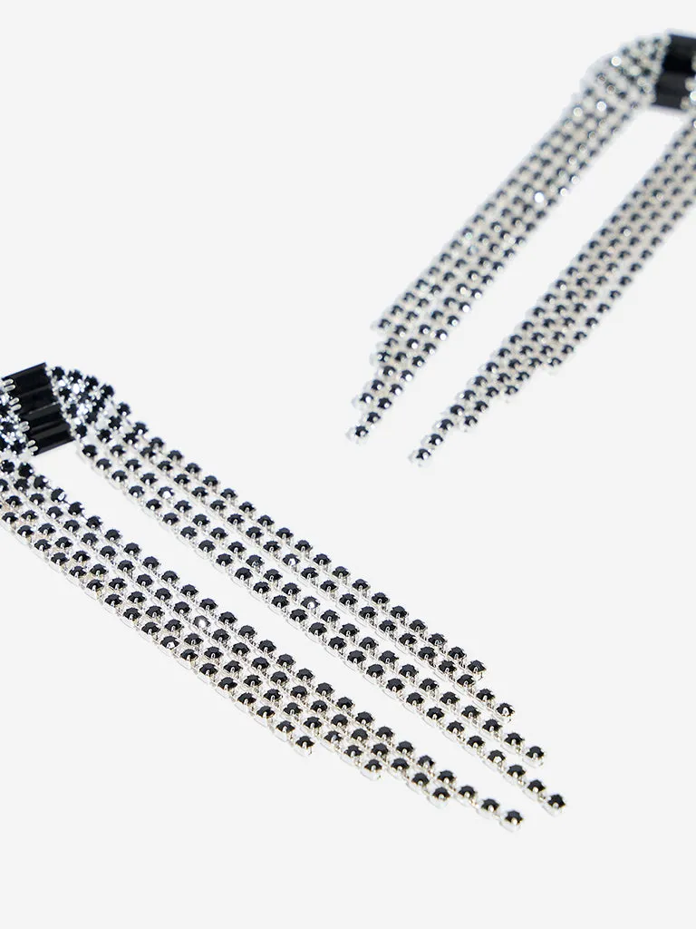 Westside Accessories Silver and Black Stone Long Dangler Earrings