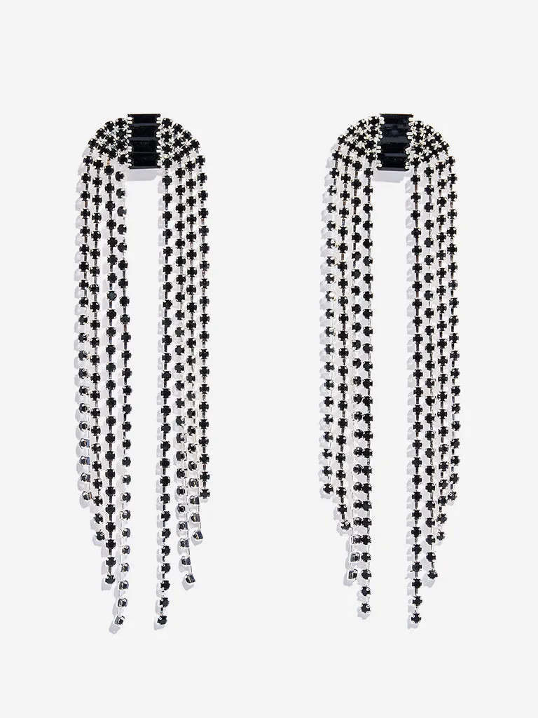 Westside Accessories Silver and Black Stone Long Dangler Earrings