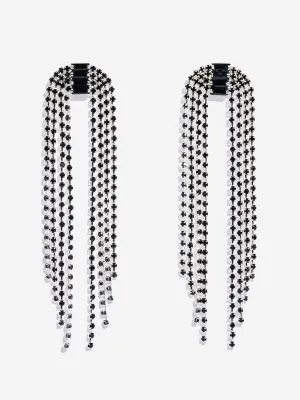 Westside Accessories Silver and Black Stone Long Dangler Earrings