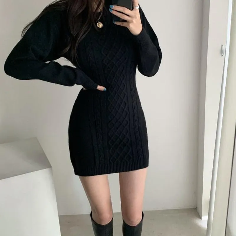Winter Fashion Female Slim Long Sleeve Elegant Mother O-Neck Dress