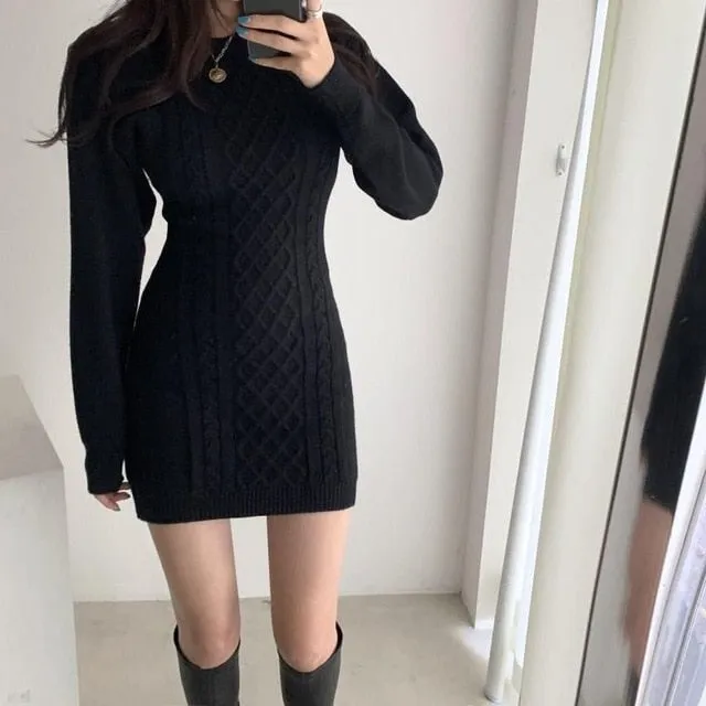 Winter Fashion Female Slim Long Sleeve Elegant Mother O-Neck Dress