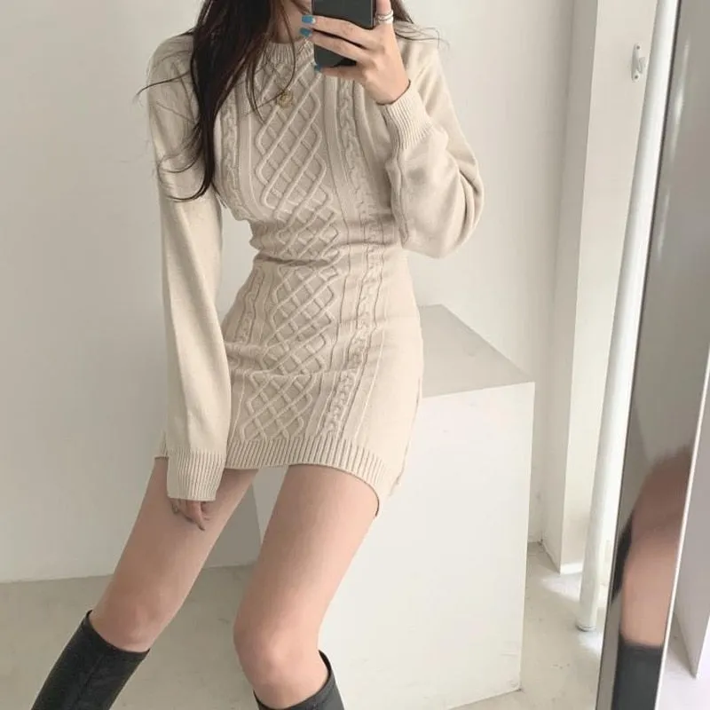 Winter Fashion Female Slim Long Sleeve Elegant Mother O-Neck Dress